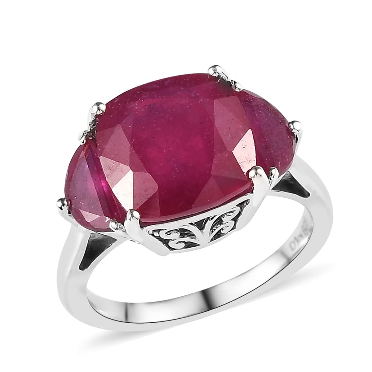 Buy Niassa Ruby FF 3 Stone Ring in Platinum Over Sterling Silver