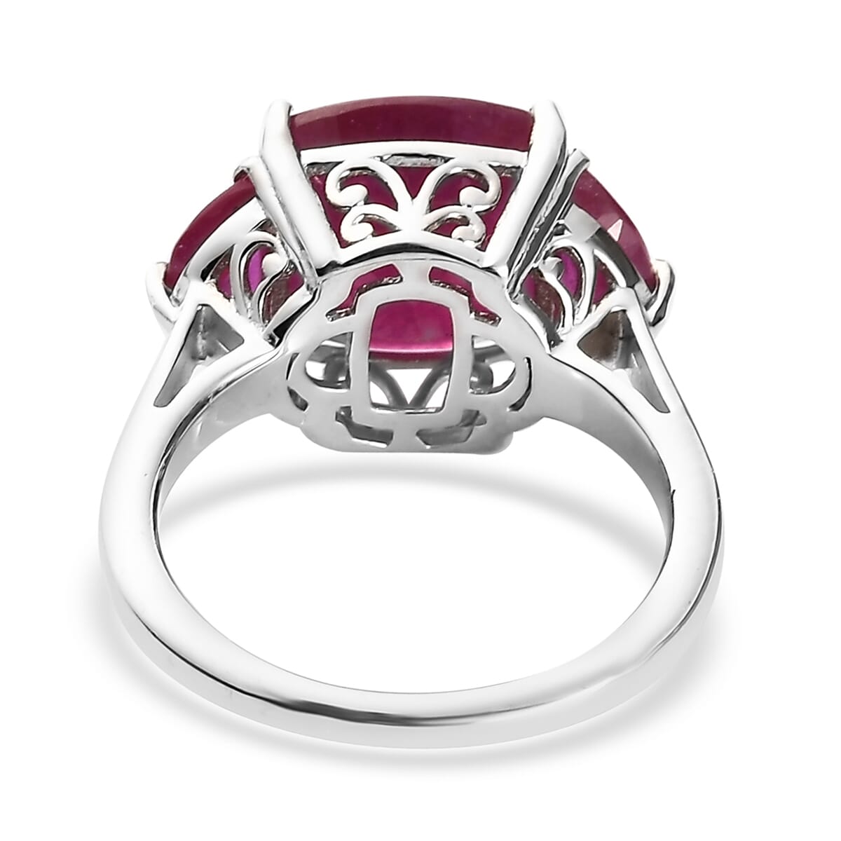Niassa Ruby (FF) 3 Stone Ring in Platinum Over Sterling Silver (Size 10.0) 7.40 ctw image number 4