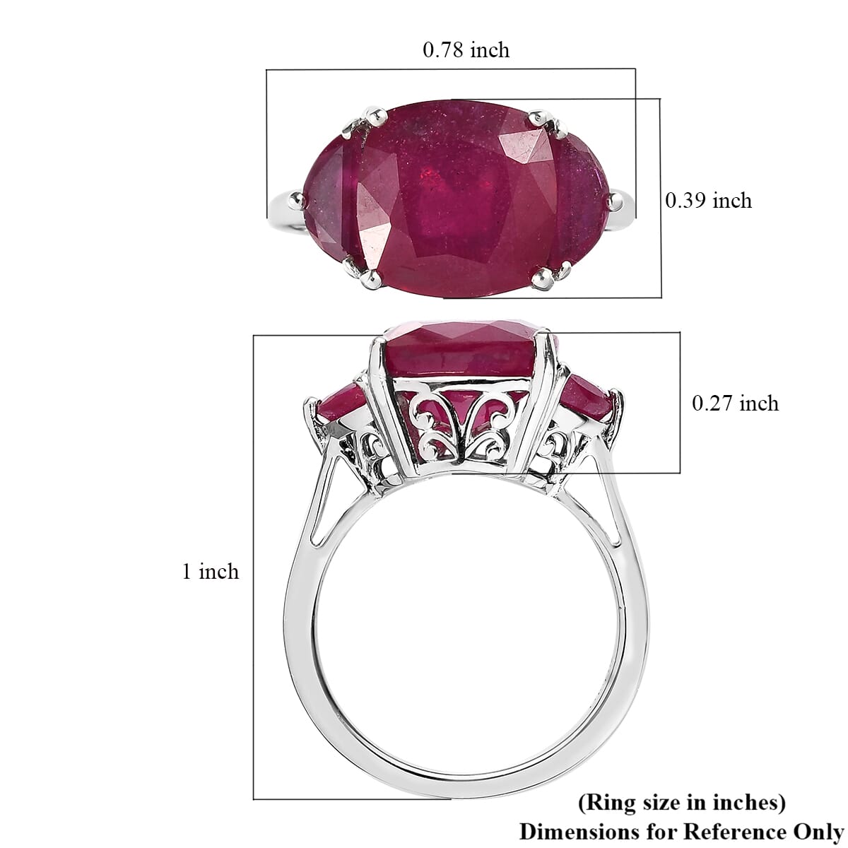 Niassa Ruby (FF) 3 Stone Ring in Platinum Over Sterling Silver (Size 10.0) 7.40 ctw image number 5