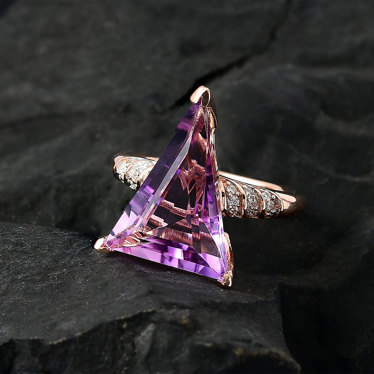Rose De France Amethyst and Moissanite Ring in Vermeil Rose Gold Over Sterling Silver 5.75 ctw image number 1