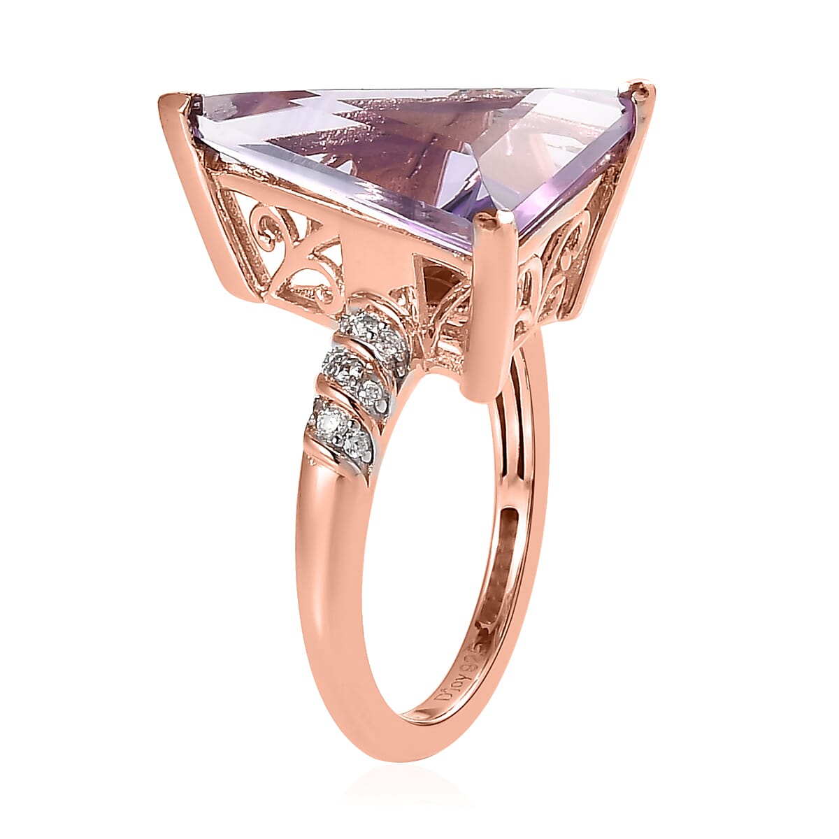 Rose De France Amethyst and Moissanite Ring in Vermeil Rose Gold Over Sterling Silver 5.75 ctw image number 3