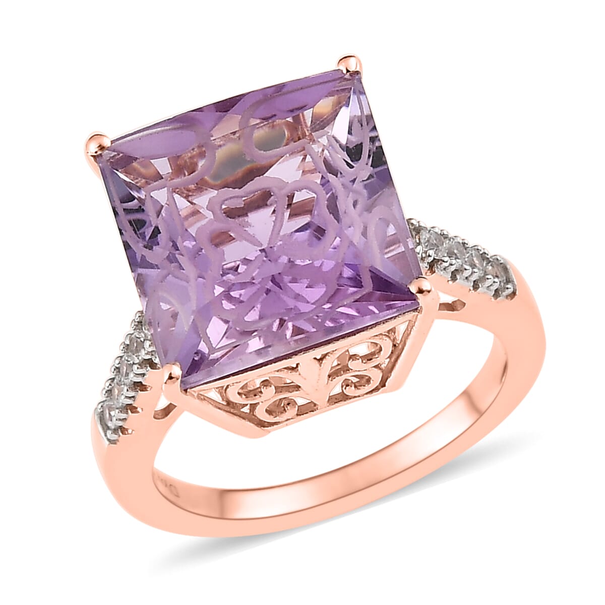 Rose De France Amethyst and White Zircon Ring in Vermeil RG Over Sterling Silver 9.25 ctw image number 0