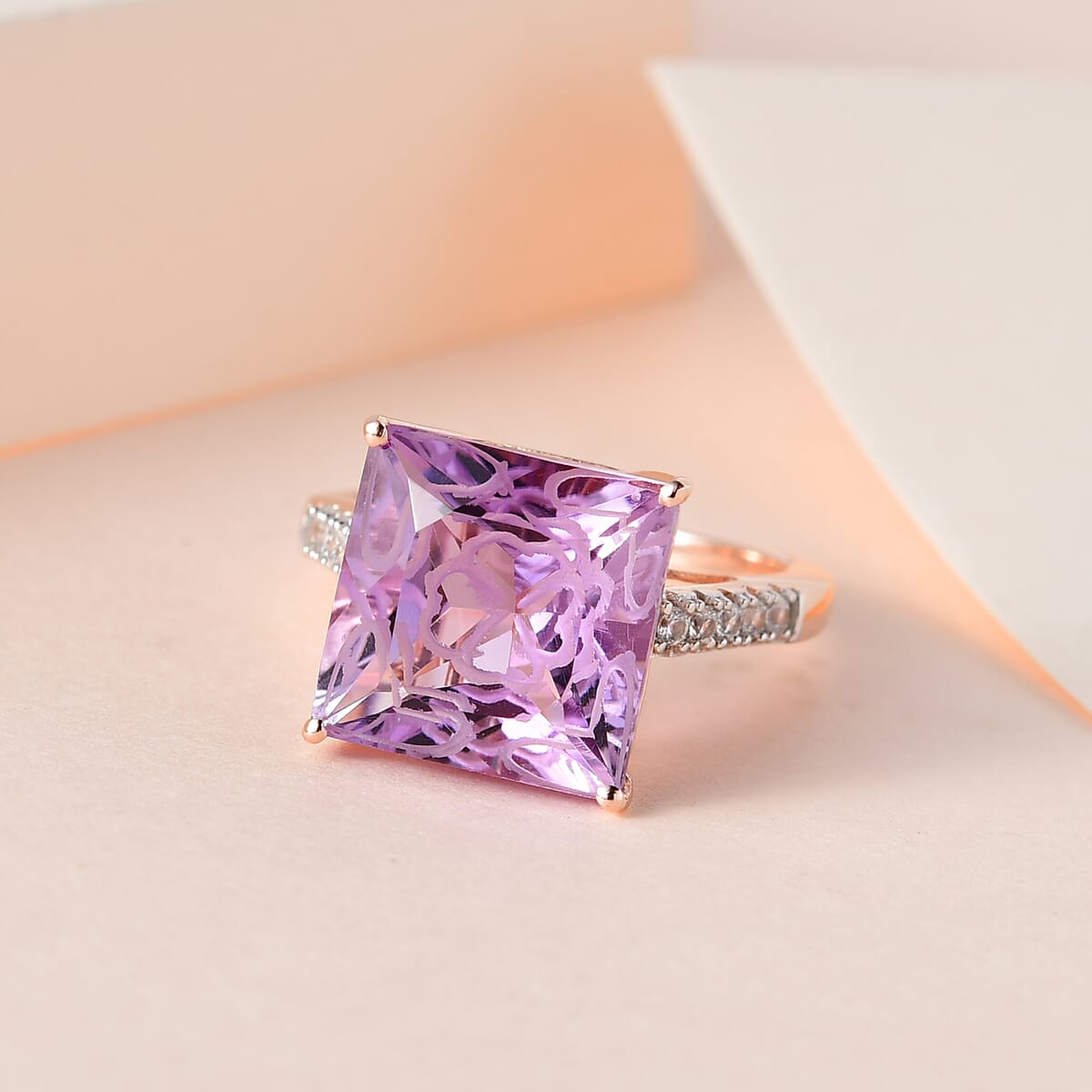 Rose De France Amethyst and White Zircon Ring in Vermeil RG Over Sterling Silver 9.25 ctw image number 1