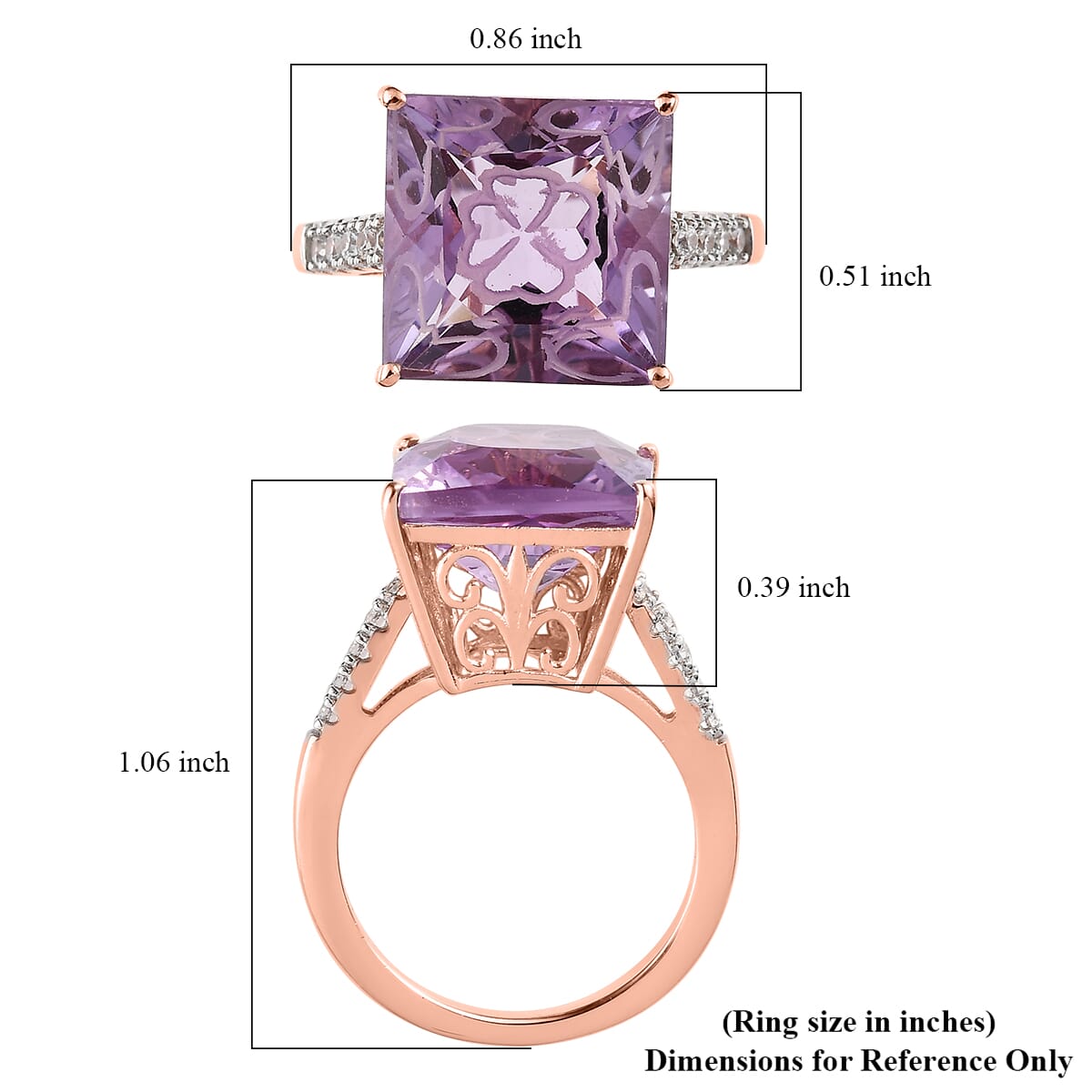 Rose De France Amethyst and White Zircon Ring in Vermeil RG Over Sterling Silver 9.25 ctw image number 5