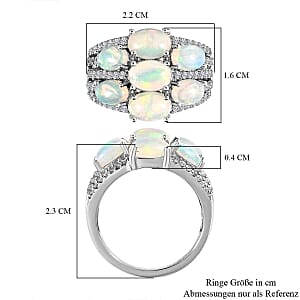 Ethiopian Welo Opal and White Zircon 3.65 ctw Cluster Ring in Platinum Over Sterling Silver (Size 9.0)