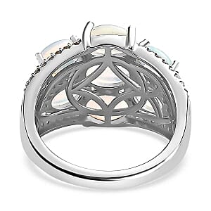 Ethiopian Welo Opal and White Zircon 3.65 ctw Cluster Ring in Platinum Over Sterling Silver (Size 11.5)