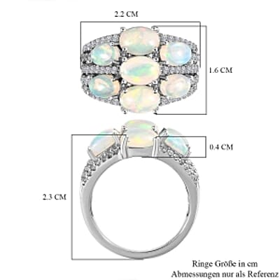 Ethiopian Welo Opal and White Zircon 3.65 ctw Cluster Ring in Platinum Over Sterling Silver (Size 11.5)