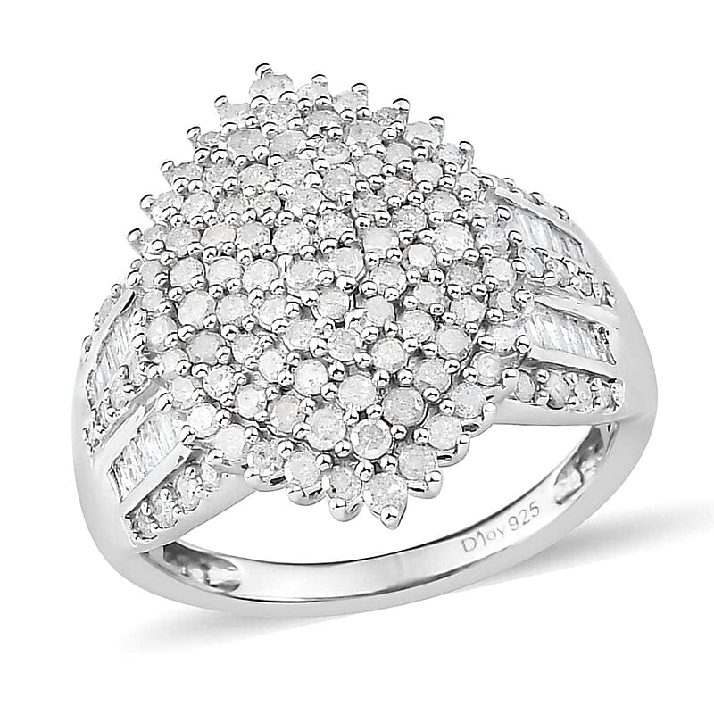Diamond Cluster Ring in Platinum Over Sterling Silver (Size 10.0) 2.00 ctw
