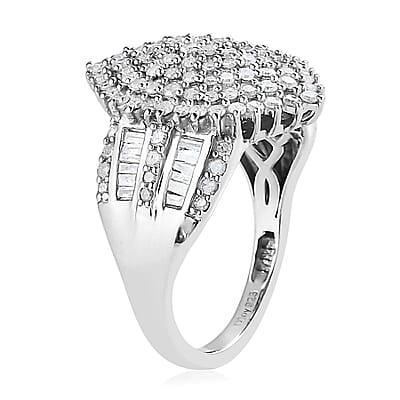 Diamond Cluster Ring in Platinum Over Sterling Silver (Size 10.0) 2.00 ctw