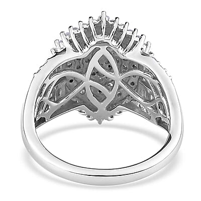 Diamond Cluster Ring in Platinum Over Sterling Silver (Size 10.0) 2.00 ctw