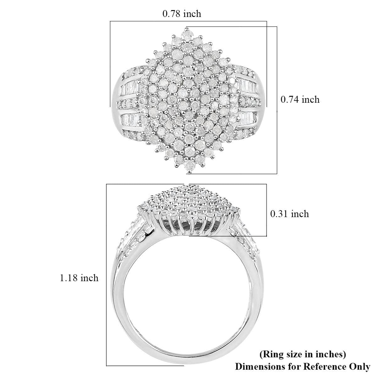 TLV Diamond Cluster Ring in Platinum Over Sterling Silver (Size 10.0) 2.00 ctw image number 4
