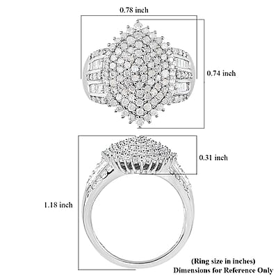 Diamond Cluster Ring in Platinum Over Sterling Silver (Size 10.0) 2.00 ctw