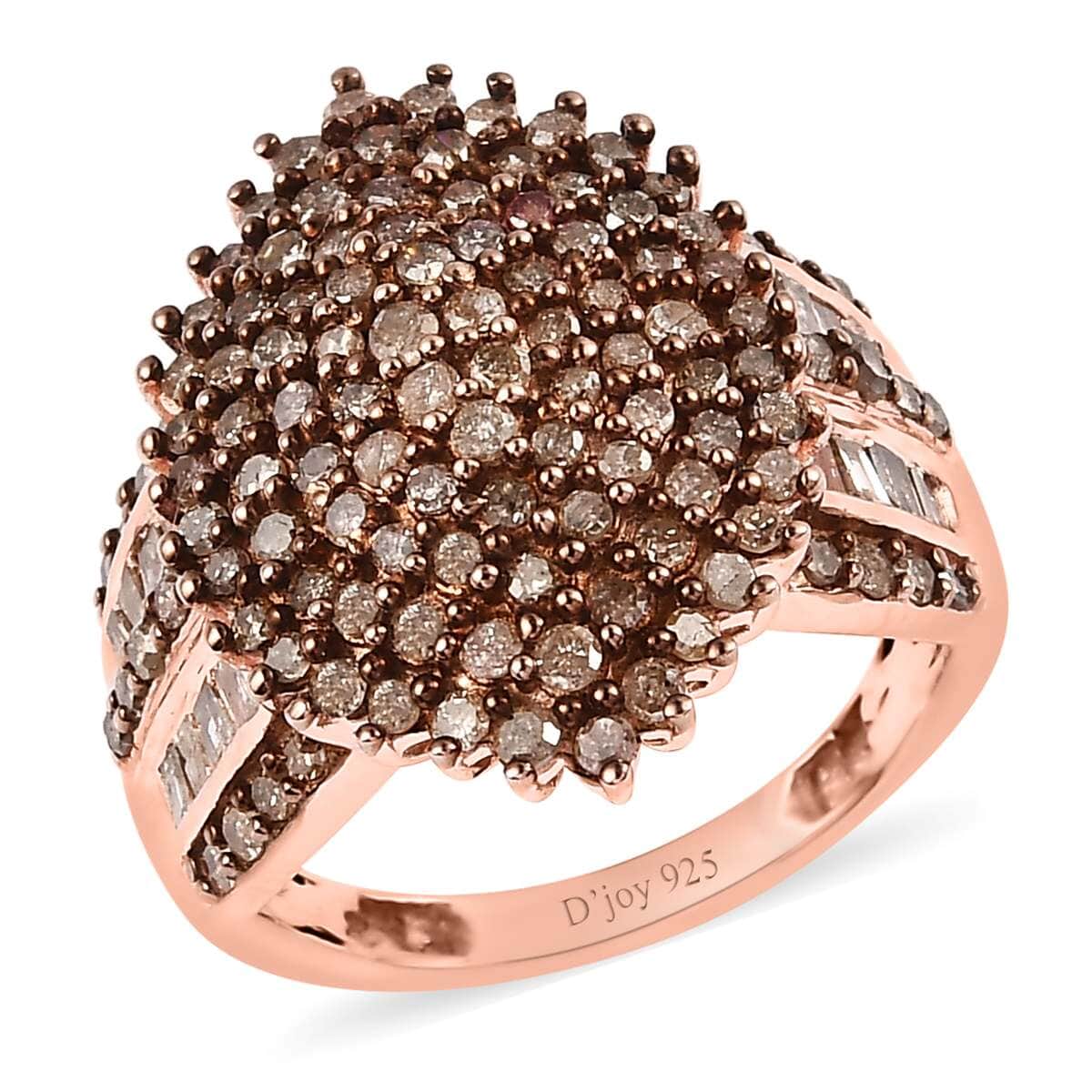 Natural Champagne Diamond Cluster Ring in Vermeil Rose Gold Over Sterling Silver (Size 6.0) 2.00 ctw image number 0