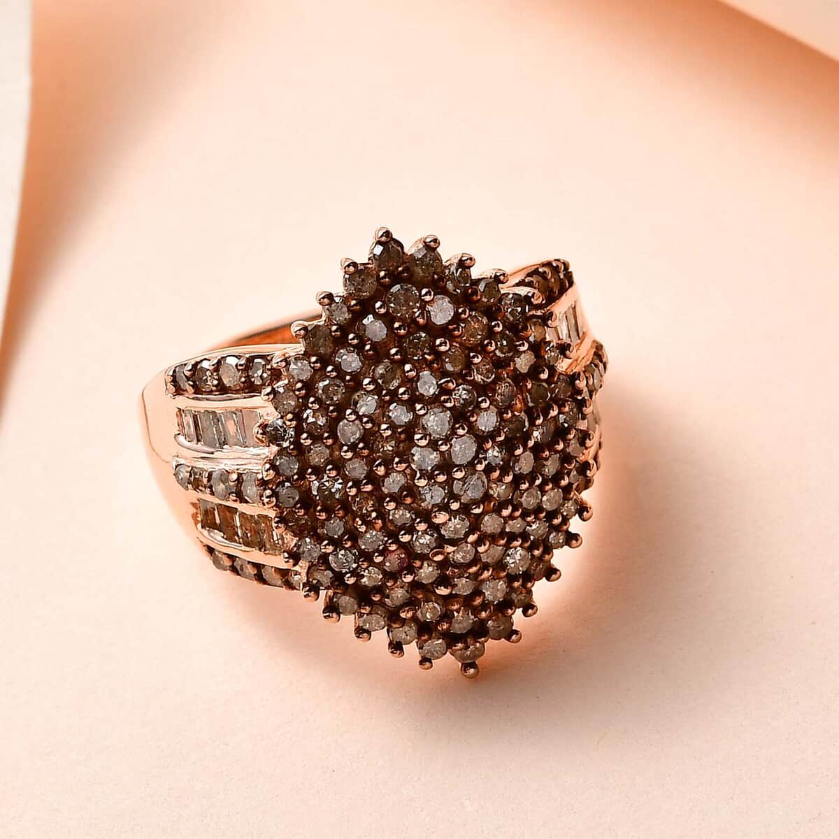 Natural Champagne Diamond Cluster Ring in Vermeil Rose Gold Over Sterling Silver (Size 6.0) 2.00 ctw image number 1