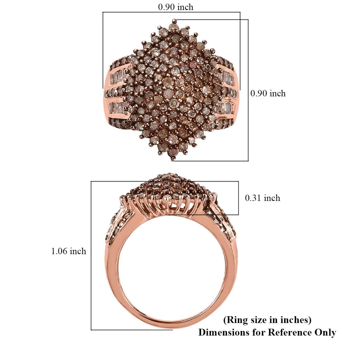 Natural Champagne Diamond Cluster Ring in Vermeil Rose Gold Over Sterling Silver (Size 6.0) 2.00 ctw image number 4