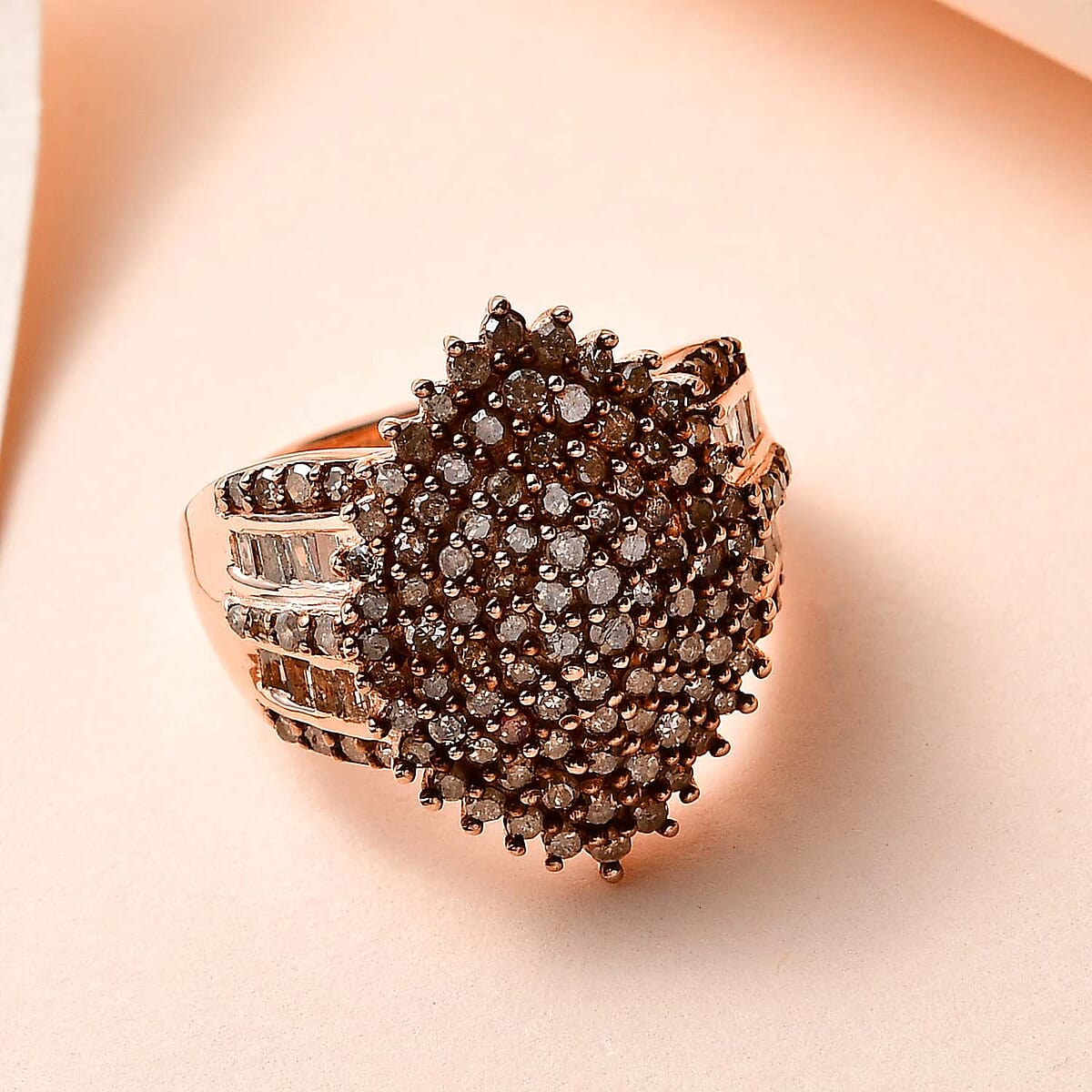 Natural Champagne Diamond Cluster Ring in Vermeil Rose Gold Over Sterling Silver (Size 7.0) 2.00 ctw image number 1