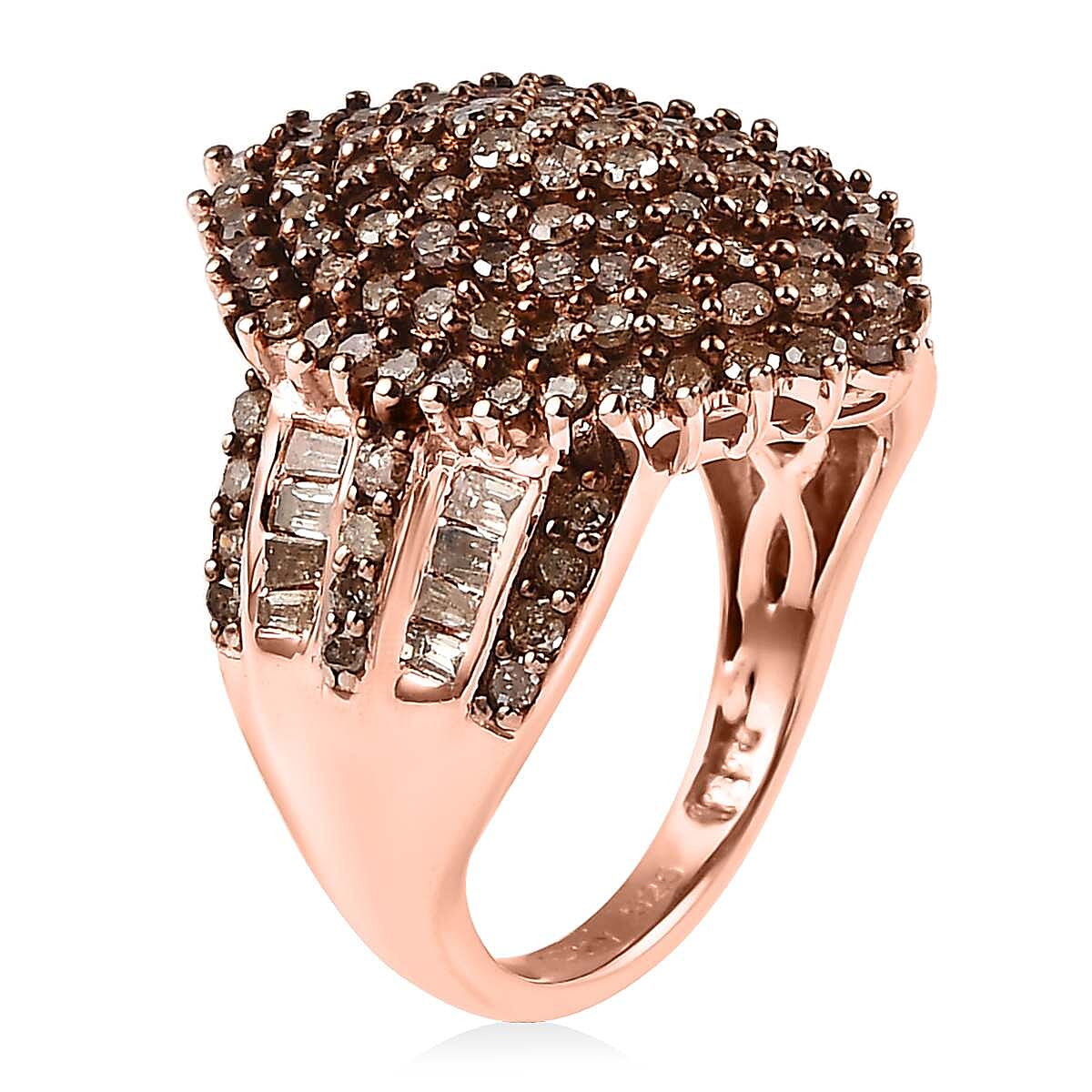 Natural Champagne Diamond Cluster Ring in Vermeil Rose Gold Over Sterling Silver (Size 7.0) 2.00 ctw image number 2