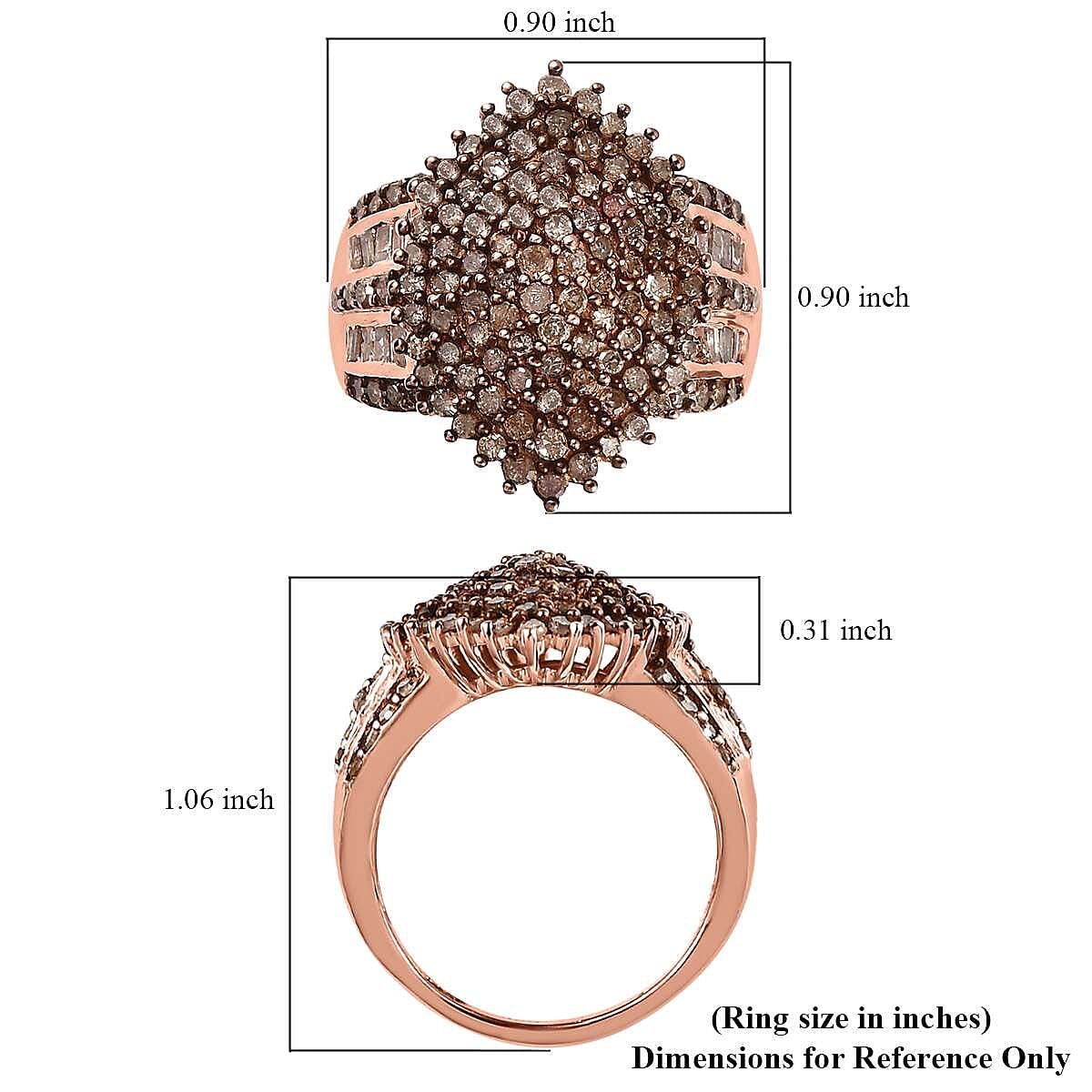 Natural Champagne Diamond Cluster Ring in Vermeil Rose Gold Over Sterling Silver (Size 7.0) 2.00 ctw image number 4