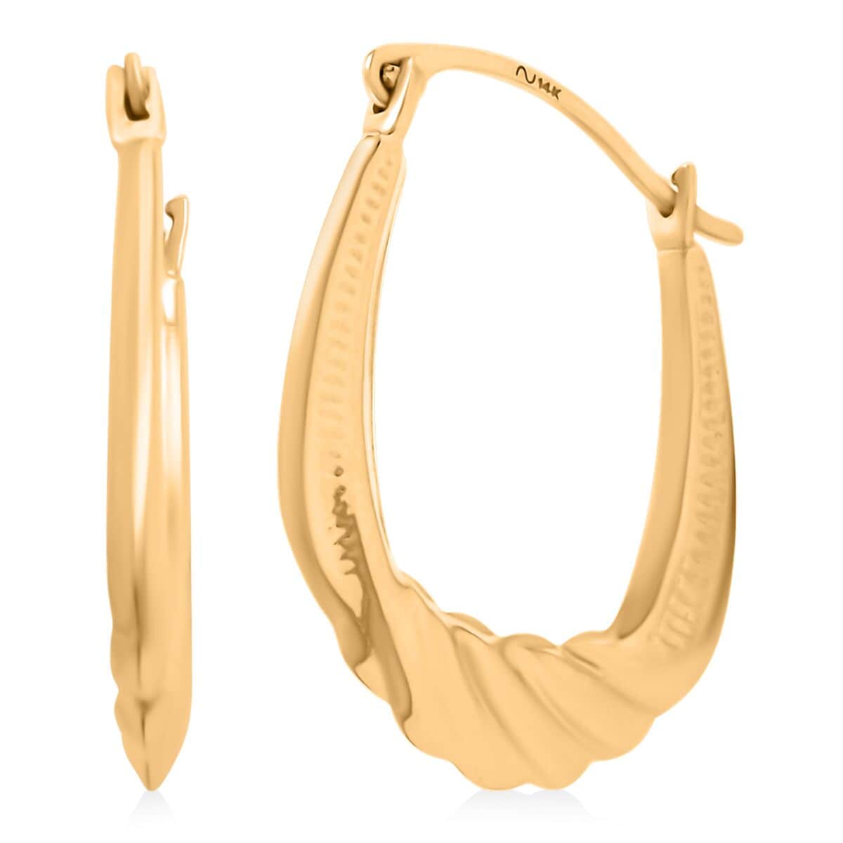 14K Yellow Gold Hammered Hoop Earrings image number 0