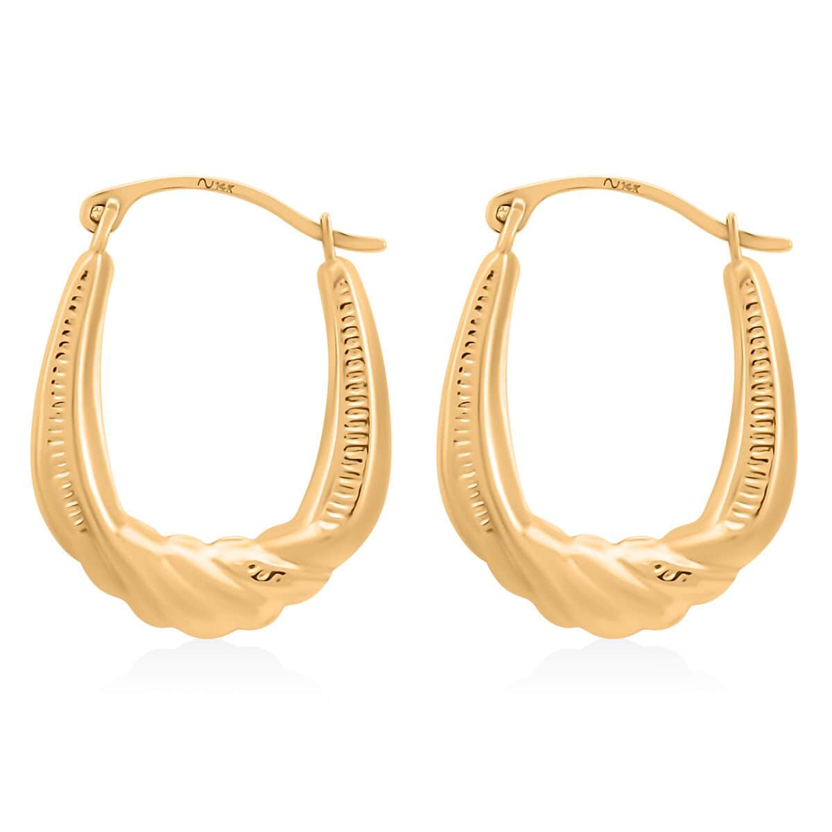 14K Yellow Gold Hammered Hoop Earrings image number 3