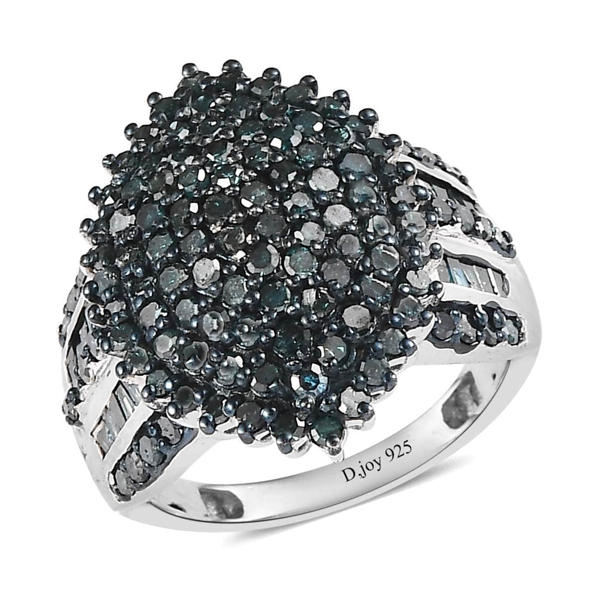 Blue Diamond Cluster Ring in Platinum Over Sterling Silver (Size 6.0) 2.00 ctw image number 0