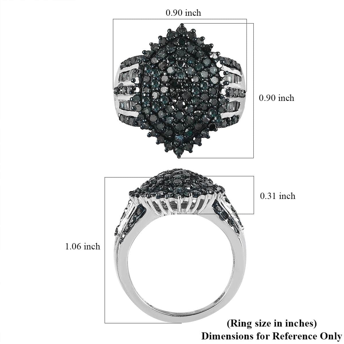 Blue Diamond Cluster Ring in Platinum Over Sterling Silver (Size 6.0) 2.00 ctw image number 5