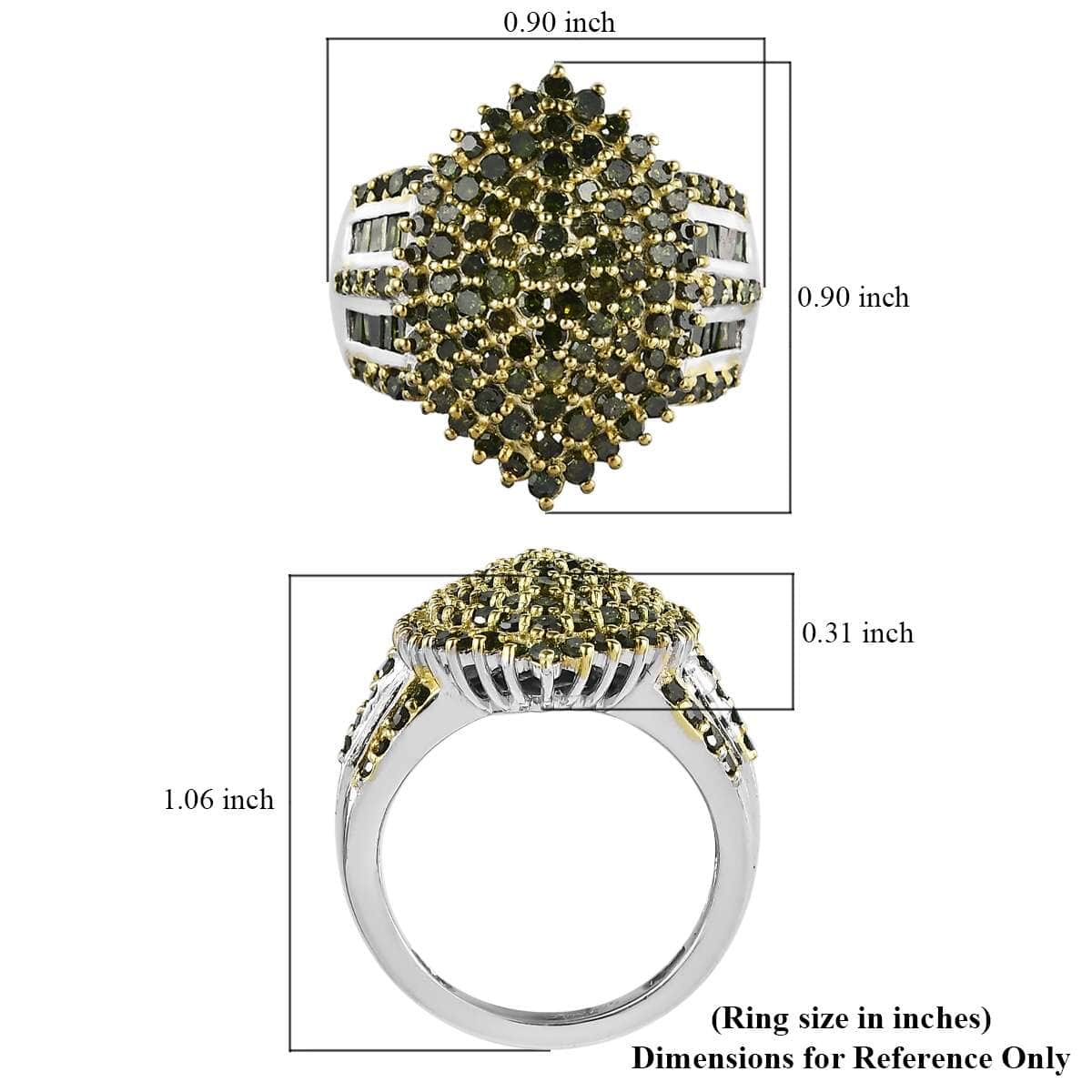 Green Diamond Cluster Ring in Platinum Over Sterling Silver (Size 6.0) 2.00 ctw image number 5