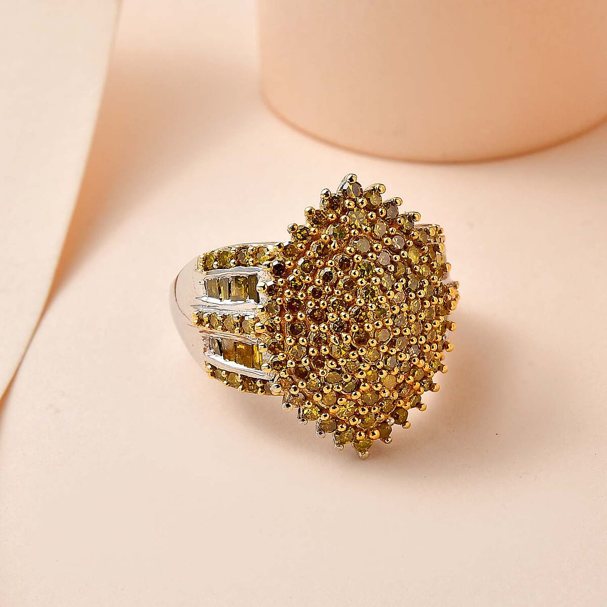 Yellow Diamond Cluster Ring in Platinum Over Sterling Silver (Size 6.0) 2.00 ctw image number 1