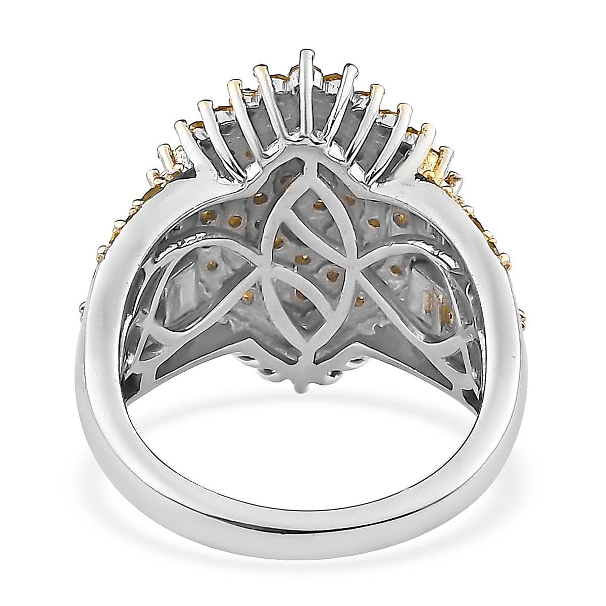 Yellow Diamond Cluster Ring in Platinum Over Sterling Silver (Size 6.0) 2.00 ctw image number 4