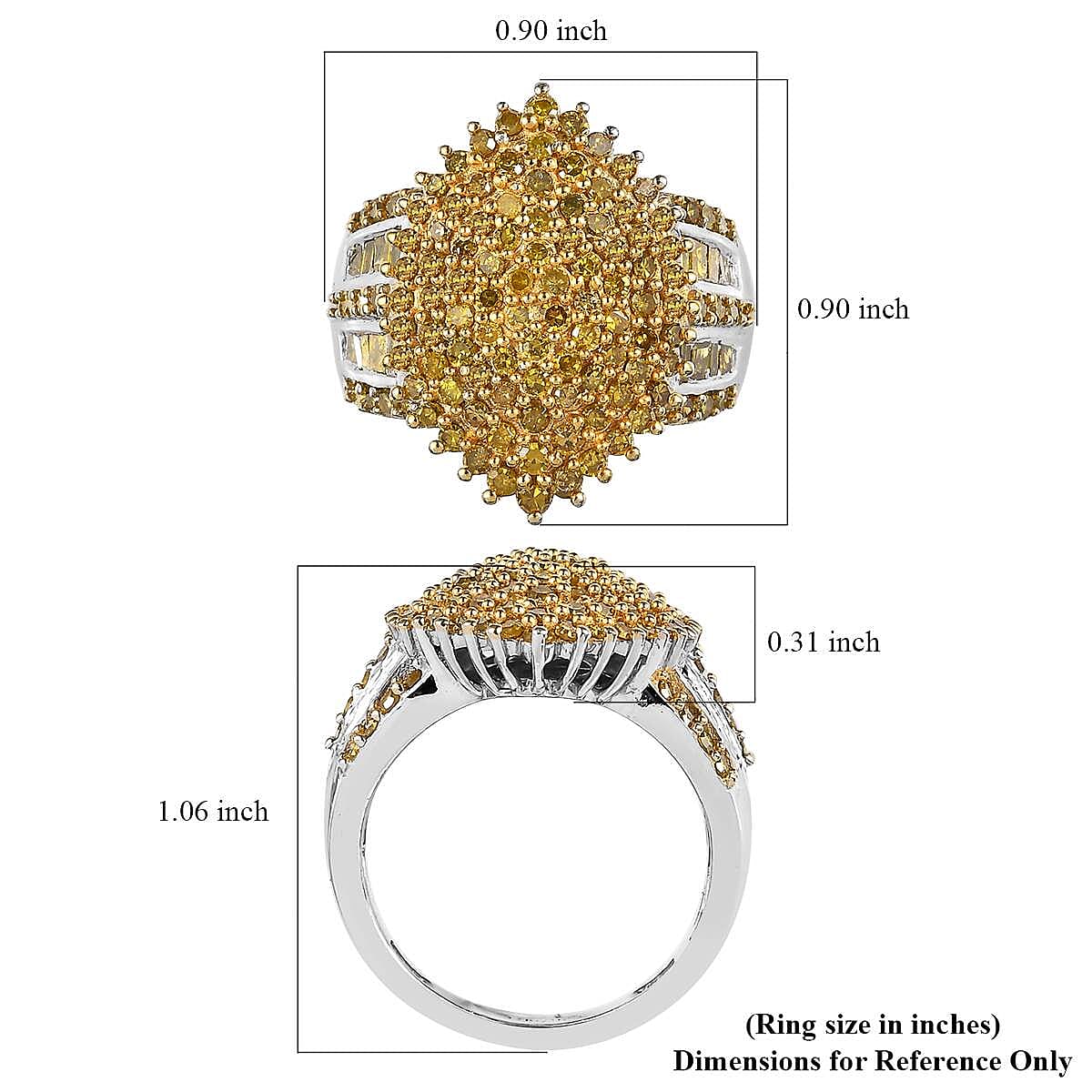 Yellow Diamond Cluster Ring in Platinum Over Sterling Silver (Size 6.0) 2.00 ctw image number 5