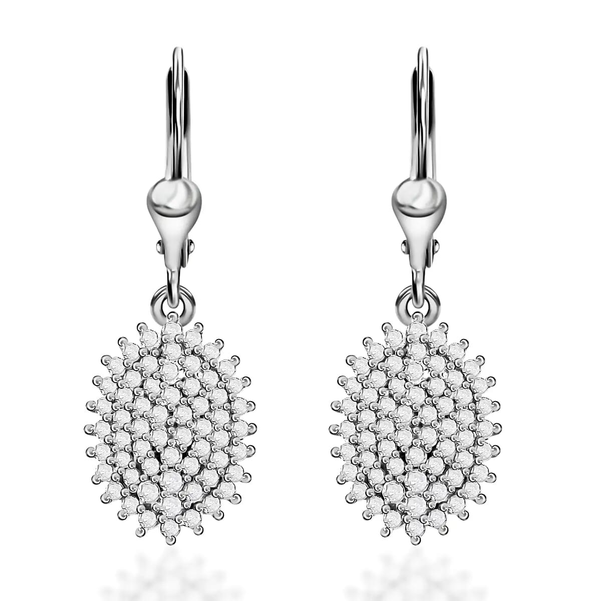 Diamond Lever Back Earrings in Platinum Over Sterling Silver 1.00 ctw image number 0