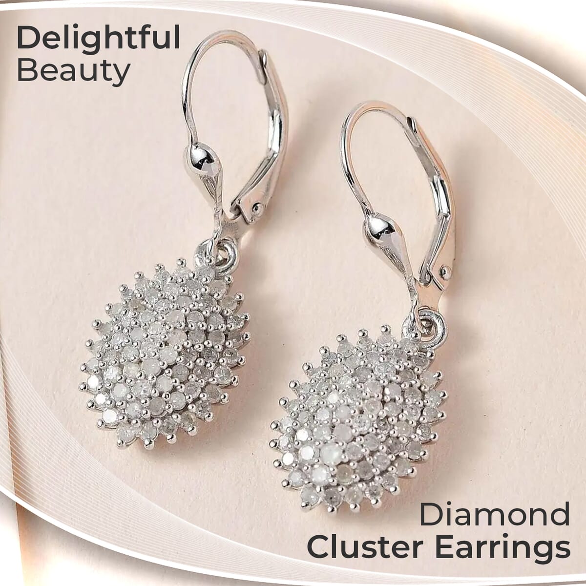 Diamond Lever Back Earrings in Platinum Over Sterling Silver 1.00 ctw image number 1