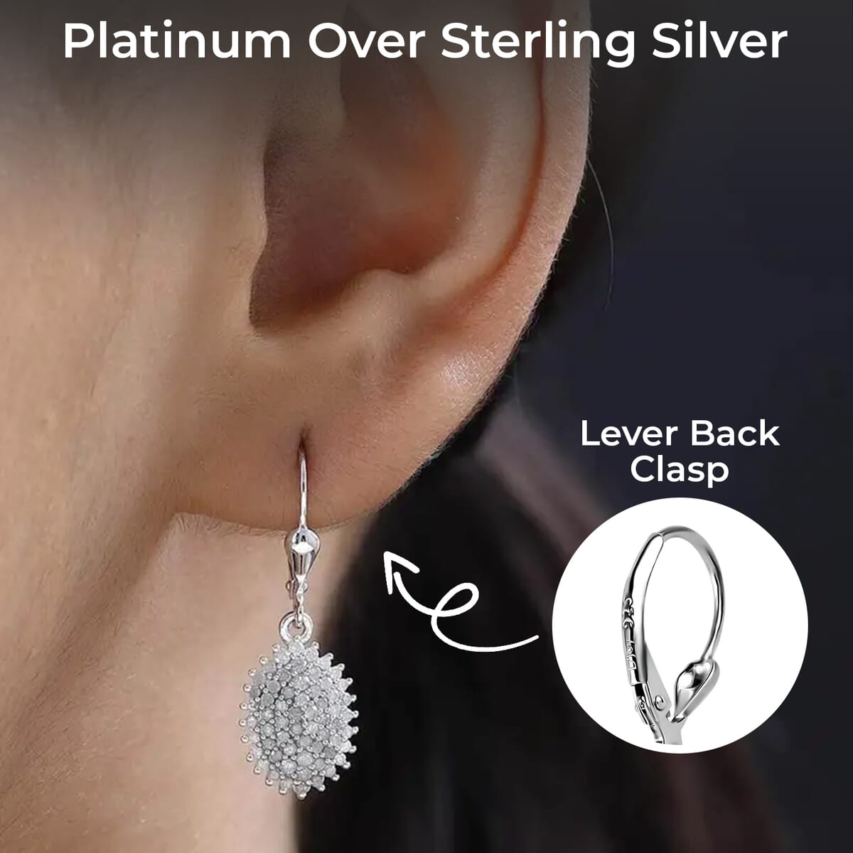 Diamond Lever Back Earrings in Platinum Over Sterling Silver 1.00 ctw image number 2
