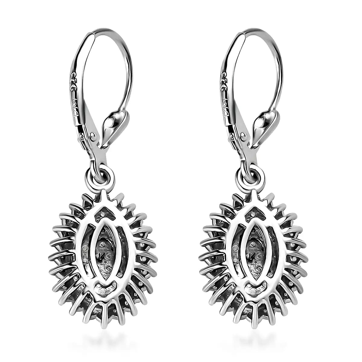 Diamond Earrings,  Diamond Cluster Earrings, Diamond Lever Back Earrings, Platinum Over Sterling Silver Earrings 1.00 ctw