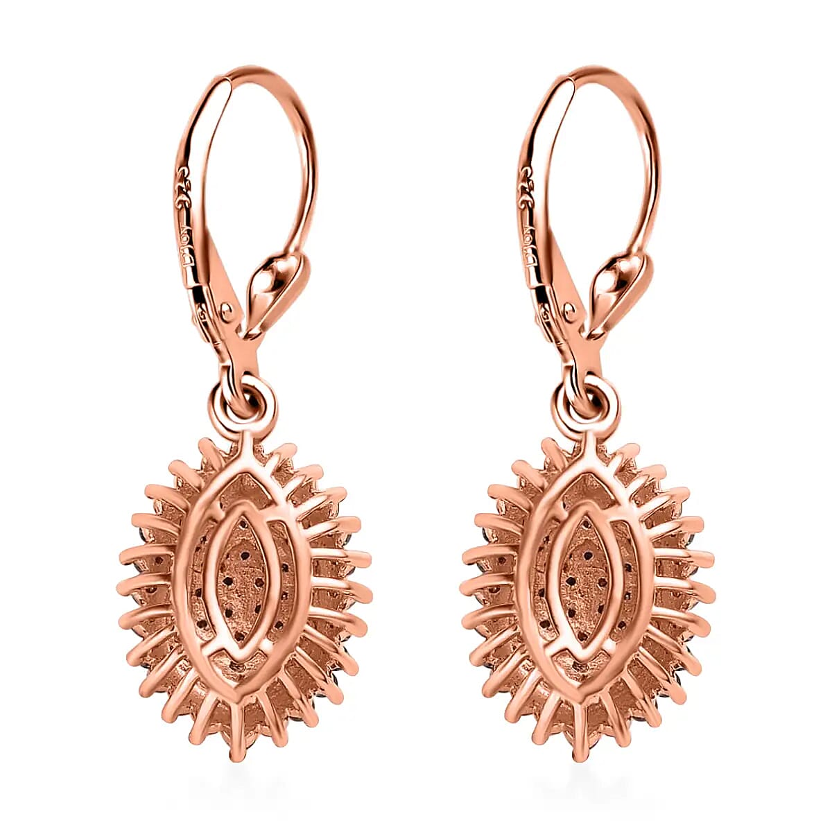 Natural Champagne Diamond Earrings, Champagne Diamond Cluster Earrings, Diamond Lever Back Earrings, Vermeil Rose Gold Over Sterling Silver Earrings 1.00 ctw image number 4