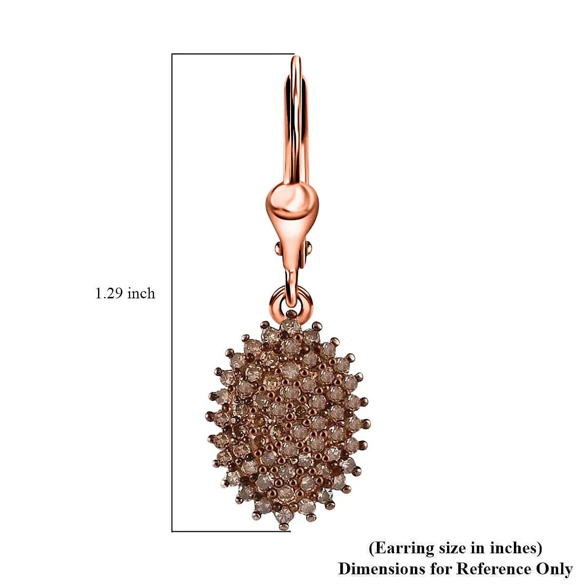 Natural Champagne Diamond Earrings, Champagne Diamond Cluster Earrings, Diamond Lever Back Earrings, Vermeil Rose Gold Over Sterling Silver Earrings 1.00 ctw image number 6