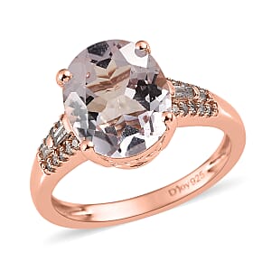 Pink Morganite and Diamond Ring in Vermeil Rose Gold Over Sterling Silver (Size 8.0) 3.25 ctw