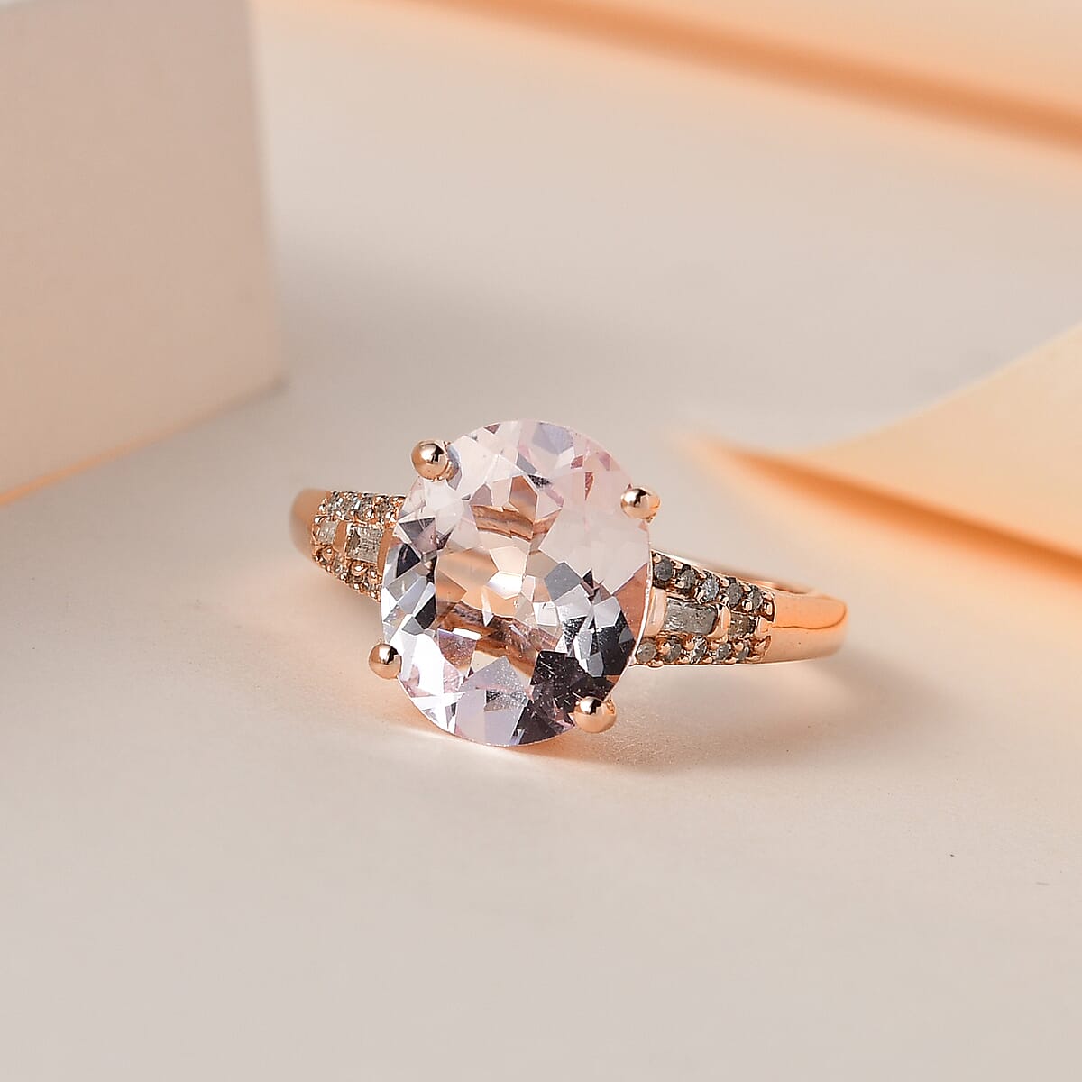 Pink Morganite and Diamond Ring in Vermeil Rose Gold Over Sterling Silver (Size 8.0) 3.25 ctw image number 1