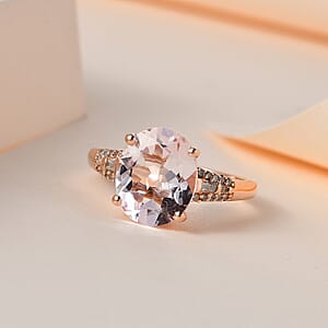 Pink Morganite and Diamond Ring in Vermeil Rose Gold Over Sterling Silver (Size 8.0) 3.25 ctw