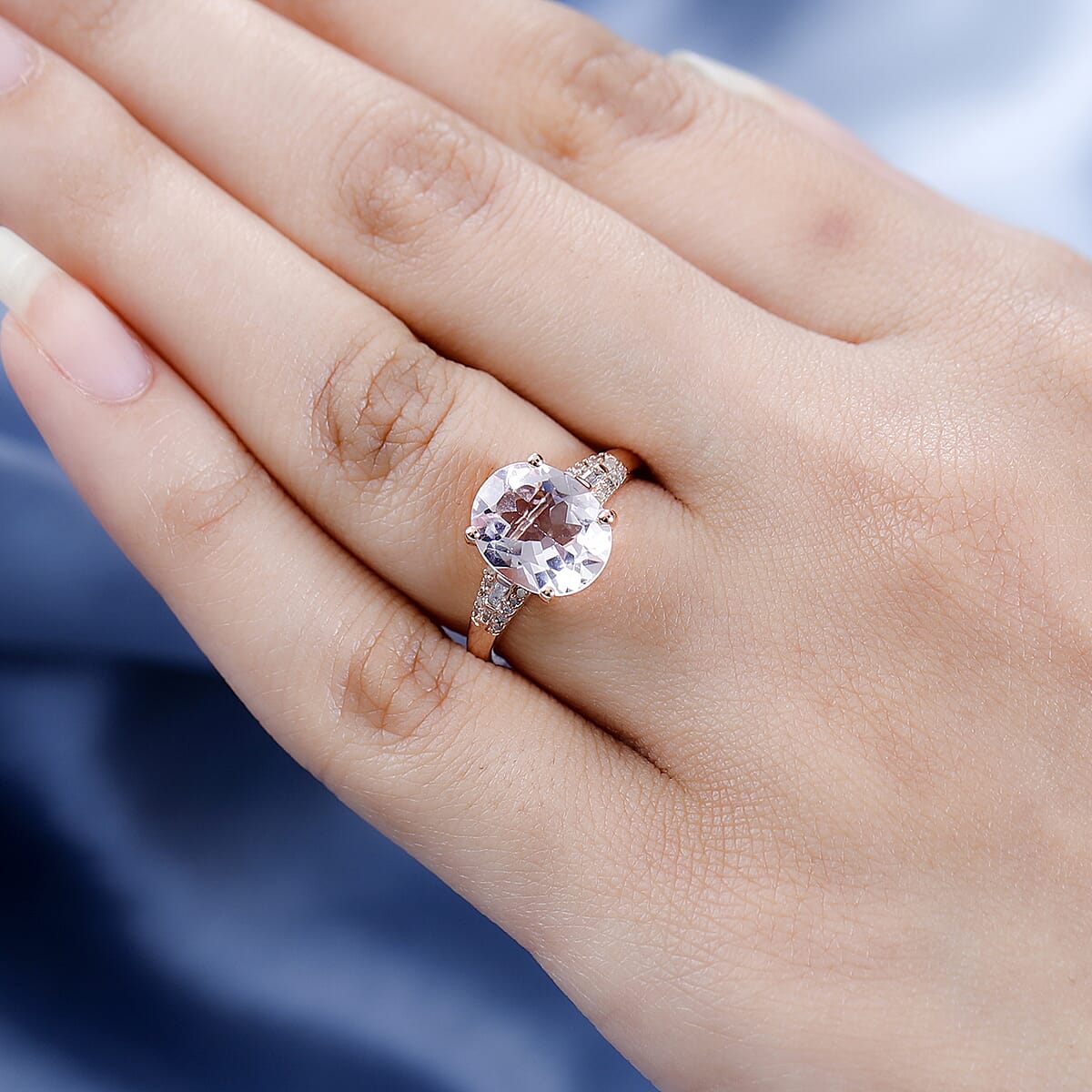 Pink Morganite and Diamond Ring in Vermeil Rose Gold Over Sterling Silver (Size 8.0) 3.25 ctw image number 2