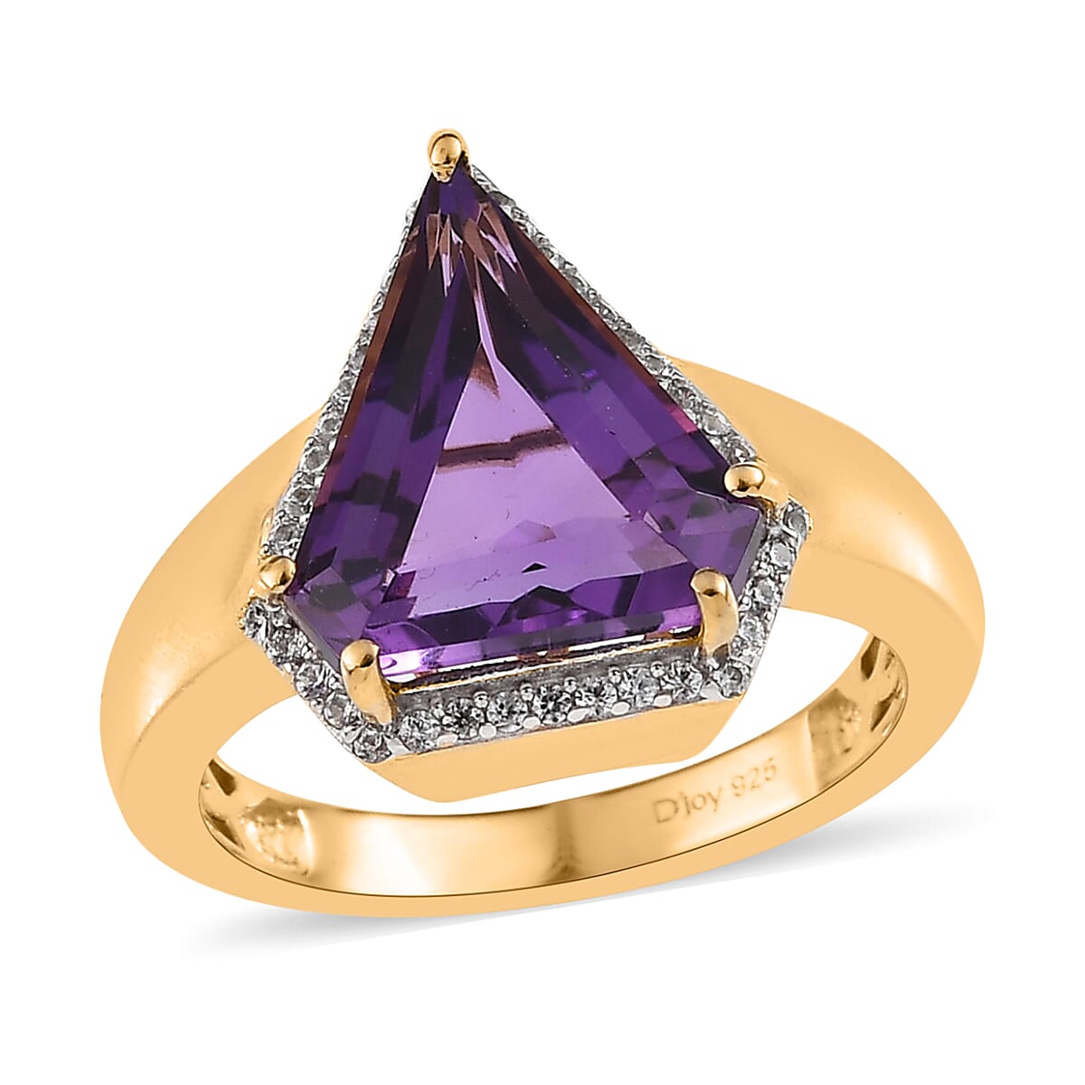 Amethyst and White Zircon Men's Ring in Vermeil Yellow Gold Over Sterling Silver (Size 10.0) 7.35 ctw image number 0
