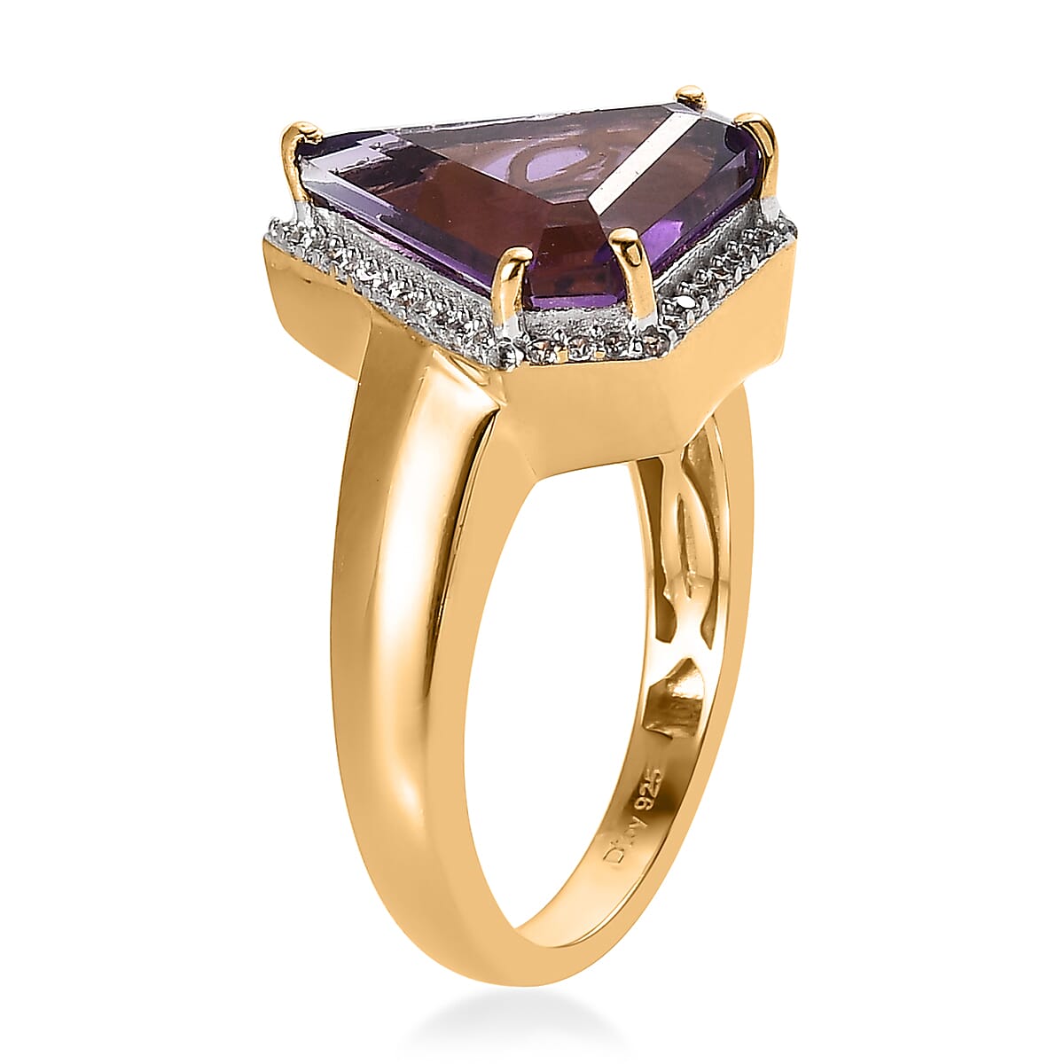 Amethyst and White Zircon Men's Ring in Vermeil Yellow Gold Over Sterling Silver (Size 10.0) 7.35 ctw image number 2
