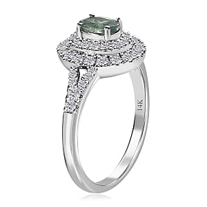 Luxoro 14K White Gold AAA Narsipatnam Alexandrite and Moissanite Double Halo Ring (Size 10.0) 1.10 ctw