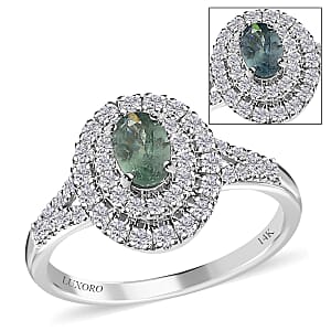 Luxoro 14K White Gold AAA Narsipatnam Alexandrite and Moissanite Double Halo Ring (Size 9.0) 1.10 ctw