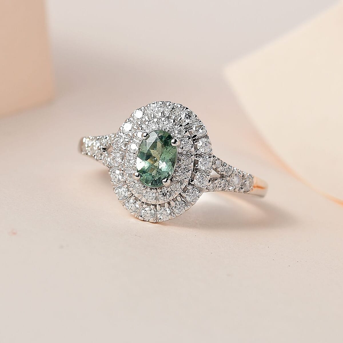 Luxoro 14K White Gold AAA Narsipatnam Alexandrite and Moissanite Double Halo Ring (Size 9.0) 1.10 ctw image number 1