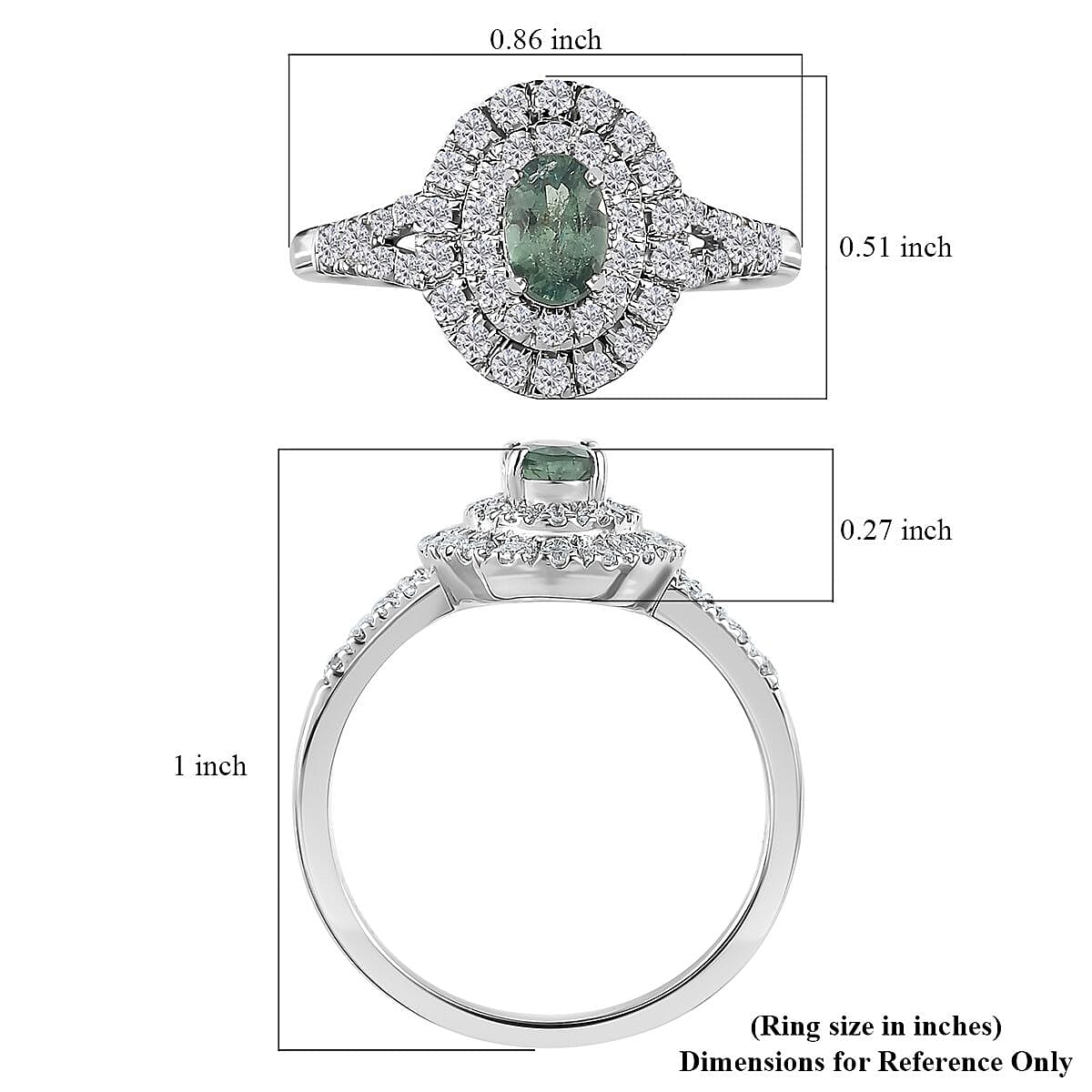 Luxoro 14K White Gold AAA Narsipatnam Alexandrite and Moissanite Double Halo Ring (Size 9.0) 1.10 ctw image number 4