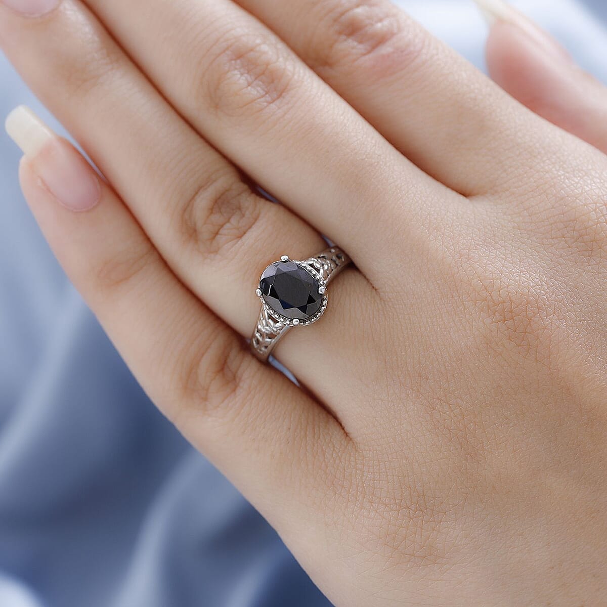 Elite Shungite Solitaire Ring in Platinum Over Copper (Size 7.0) 1.15 ctw image number 2