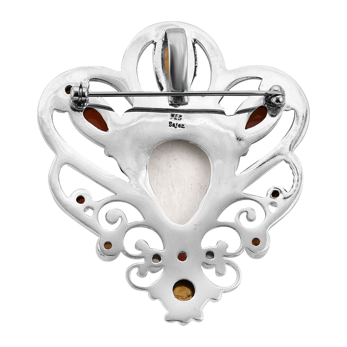 Sajen Silver Carved Bone and Multi Gemstone Pendant in Sterling Silver 12.85 ctw image number 3