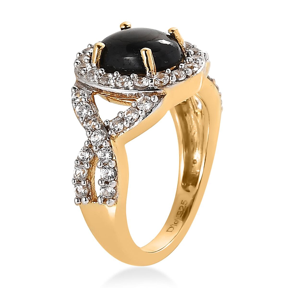 Bankacha Natural Black Star Sapphire and White Zircon Infinity Ring in Vermeil Yellow Gold Over Sterling Silver 3.75 ctw image number 3