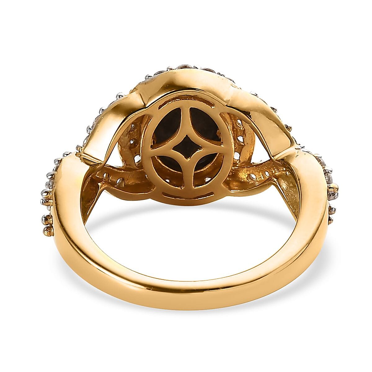 Bankacha Natural Black Star Sapphire and White Zircon Infinity Ring in Vermeil Yellow Gold Over Sterling Silver 3.75 ctw image number 4